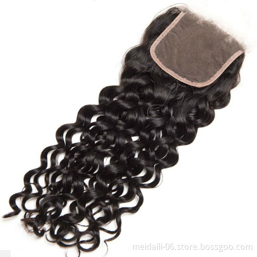 Hair Human Vendors Indian Natural Black Color Water Style Wave, Indian Virgin Remy Hair Closure For Black Women